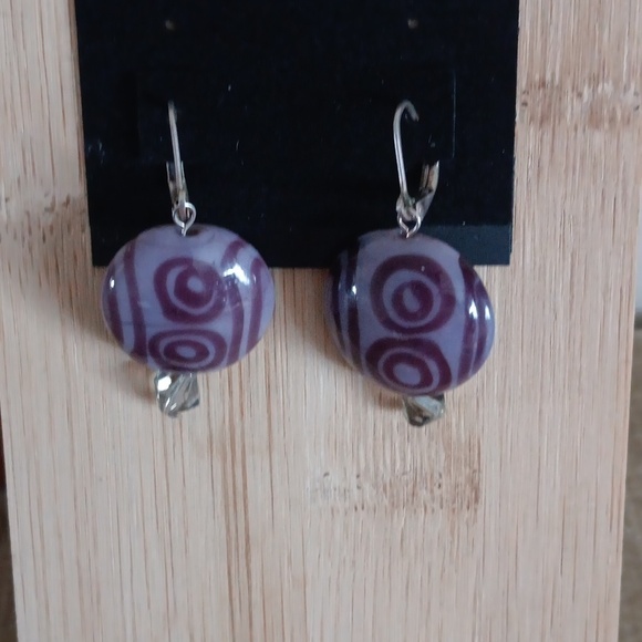 Two Tone Purple Beaded Drop Earrings - Picture 1 of 4